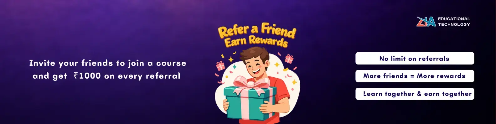 Refer a Friend – Earn rewards on course enrollment Refer a friend program banner for course discounts