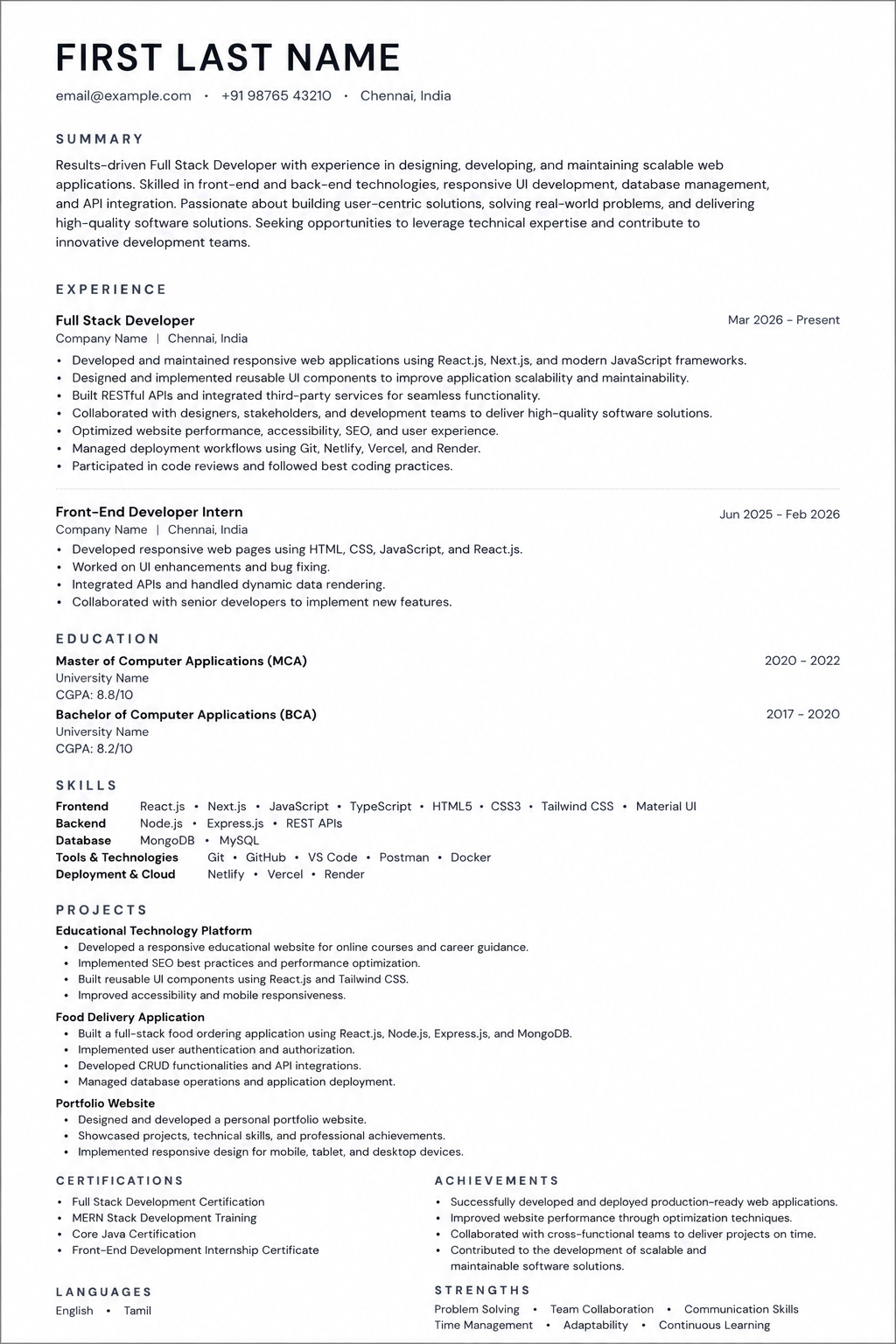 Minimal resume template preview